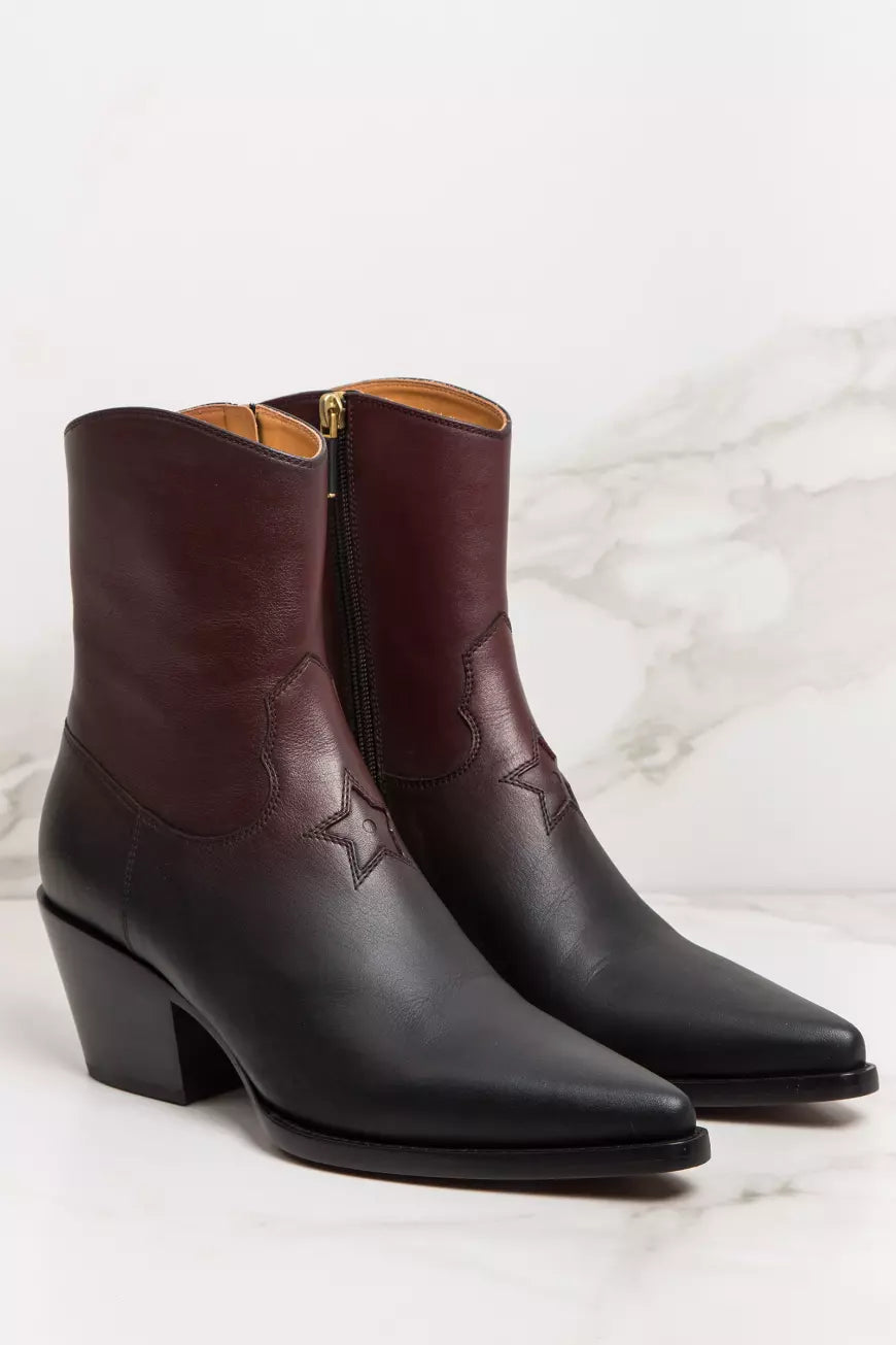 DIOR LEATHER BOOTS IN BLACK AND BURGUNDY