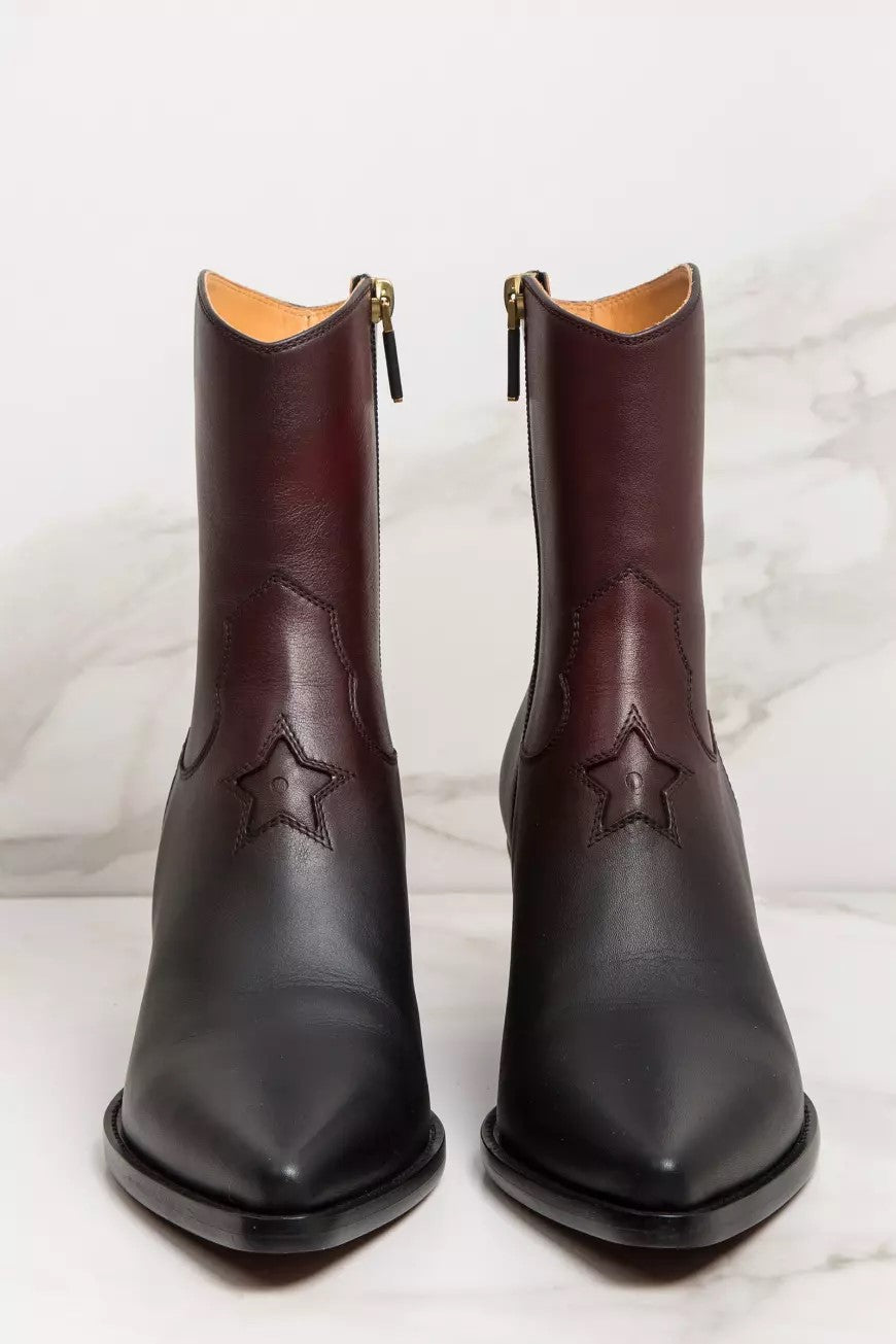 DIOR LEATHER BOOTS IN BLACK AND BURGUNDY