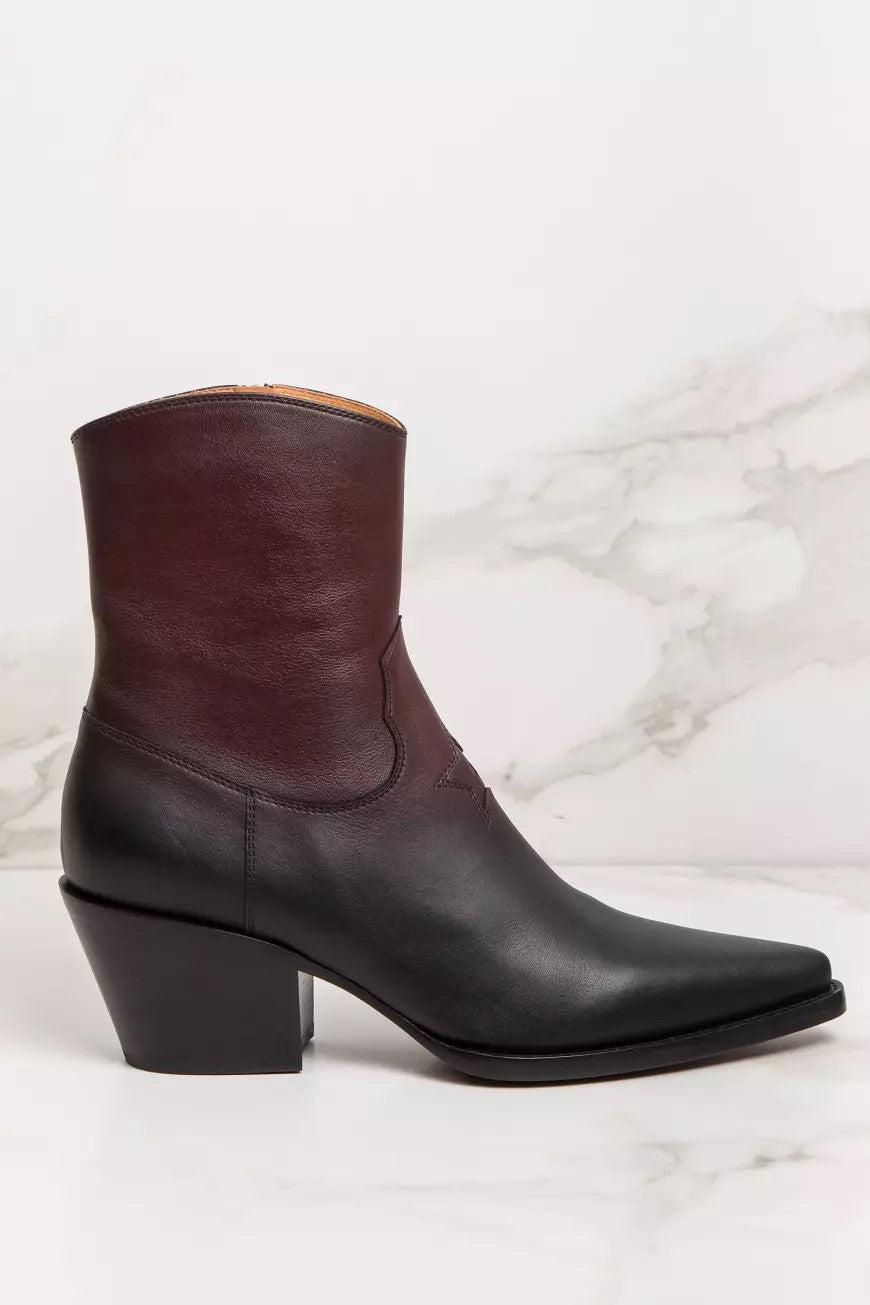 DIOR LEATHER BOOTS IN BLACK AND BURGUNDY