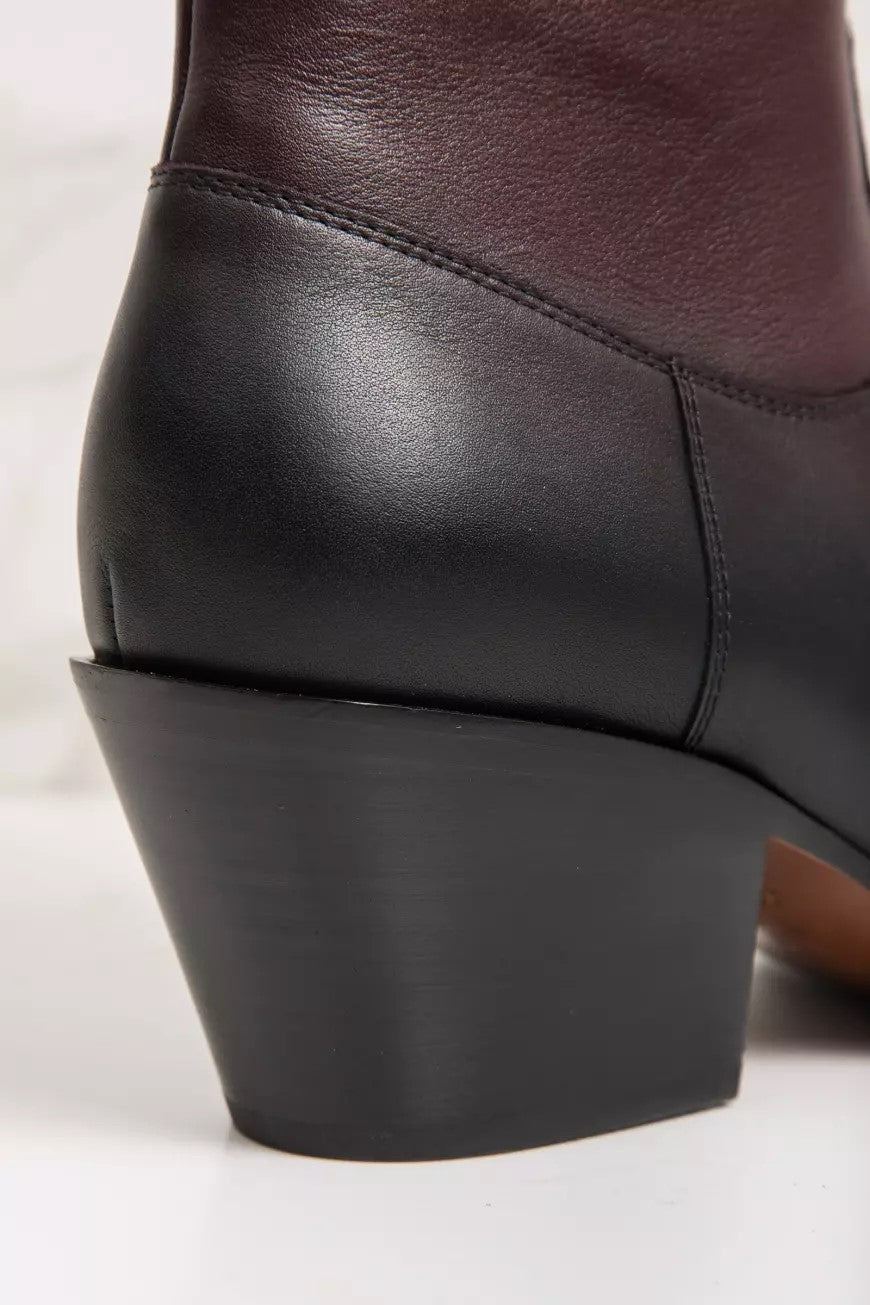 DIOR LEATHER BOOTS IN BLACK AND BURGUNDY