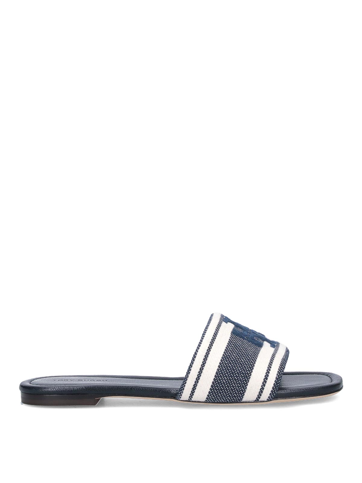 TORY BURCH DOUBLE T JACQUARD SLIDE IN BLUE