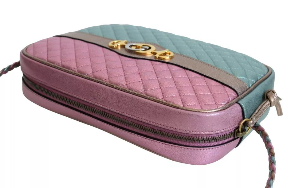 GUCCI QUILTED LEATHER SHOULDER BAG IN PINK AND GREEN