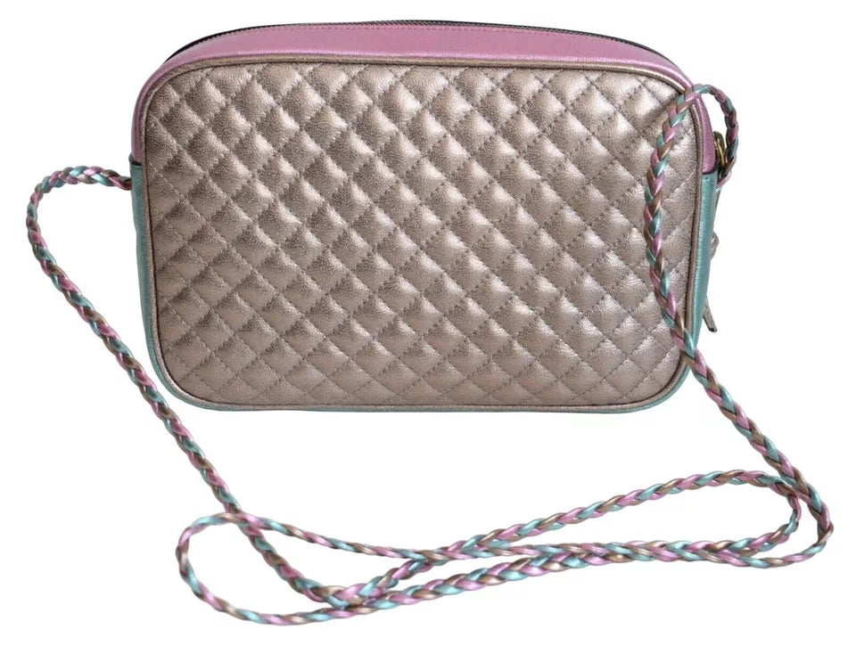 GUCCI QUILTED LEATHER SHOULDER BAG IN PINK AND GREEN