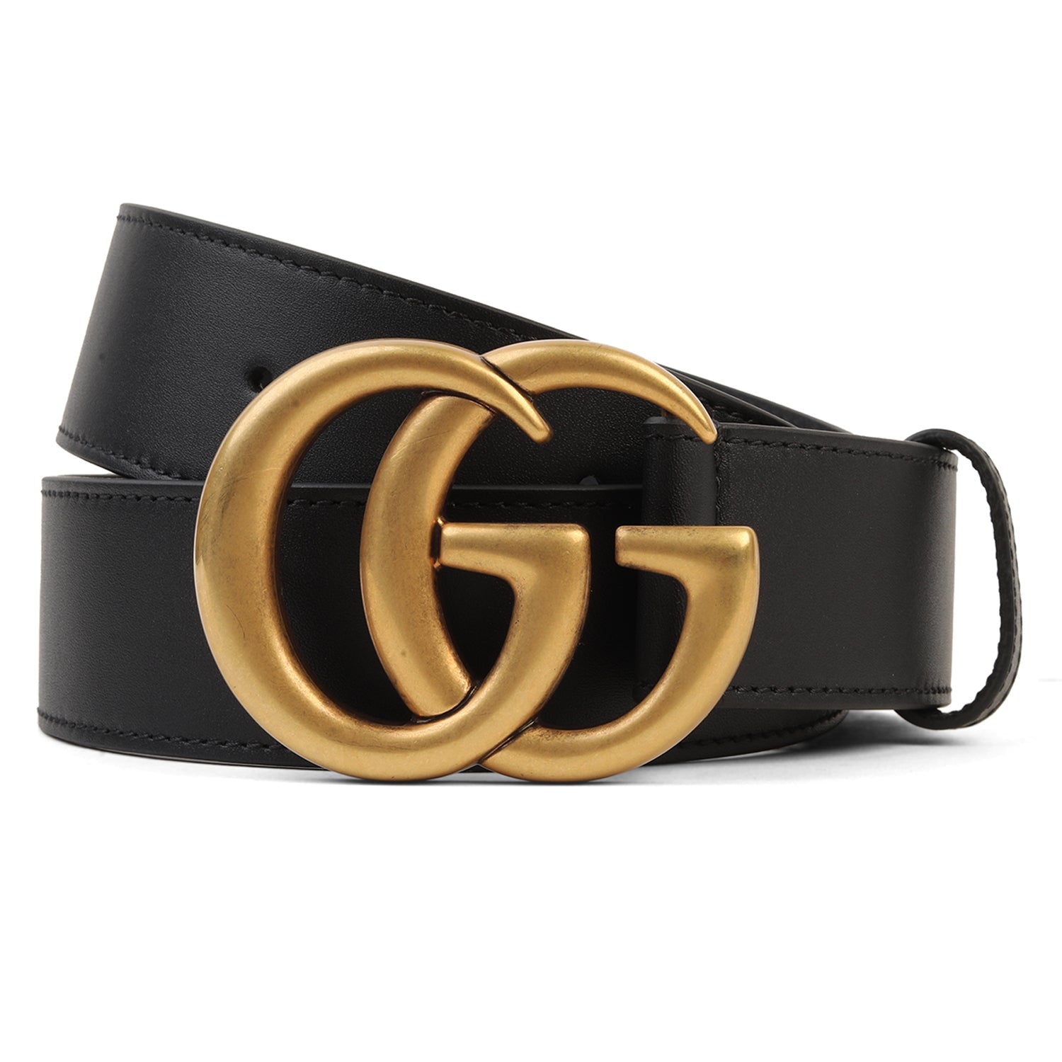 GUCCI GG SLIM LEATHER BELT WITH GOLD
