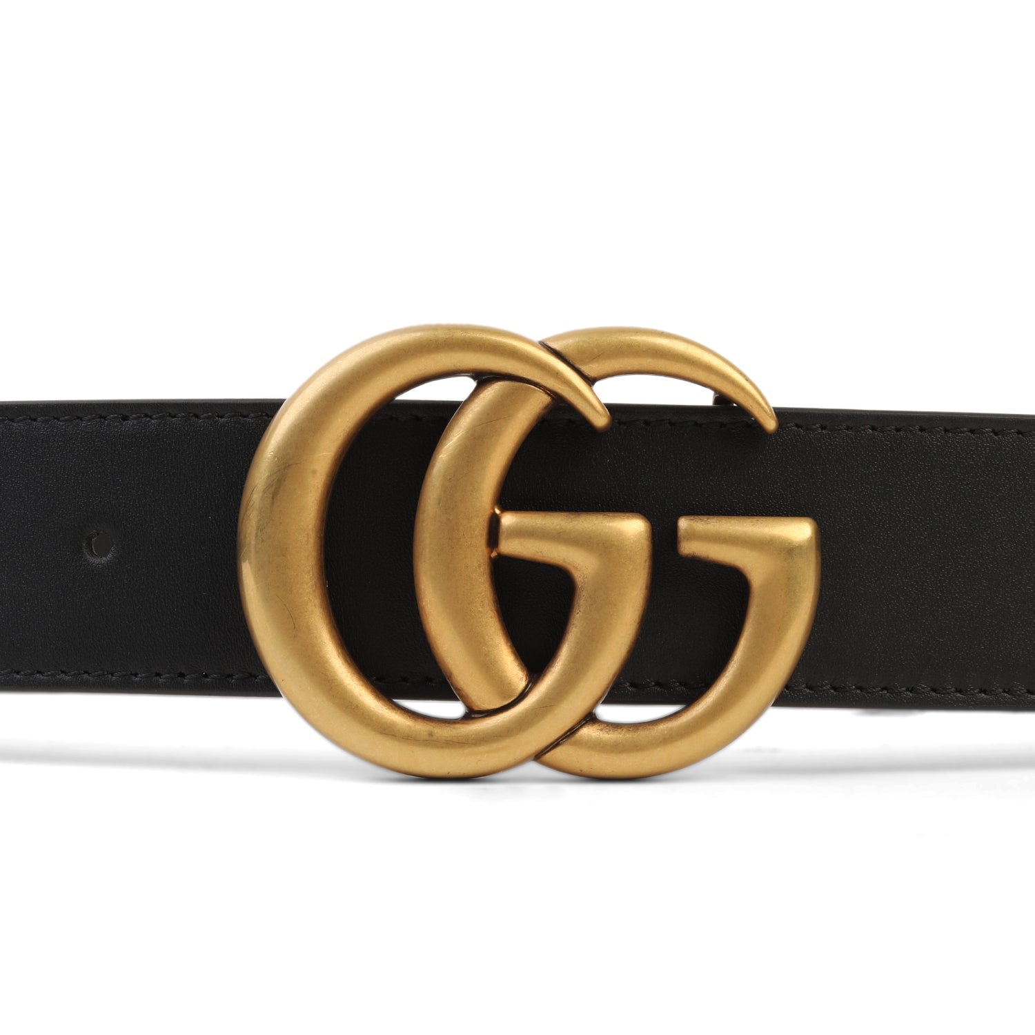 GUCCI GG SLIM LEATHER BELT WITH GOLD