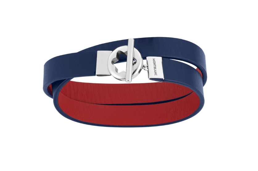 MONTBLANC STAINLESS STEEL DOUBLE-FACED LEATHER BRACELET IN BLUE