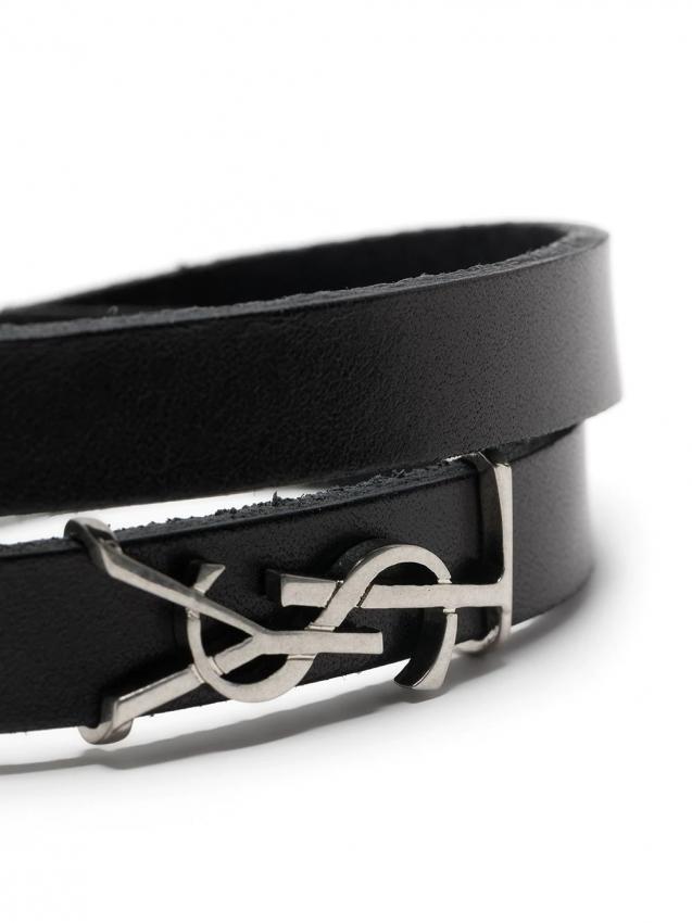 Saint Laurent Ysl-plaque Leather Bracelet In Black | ModeSens