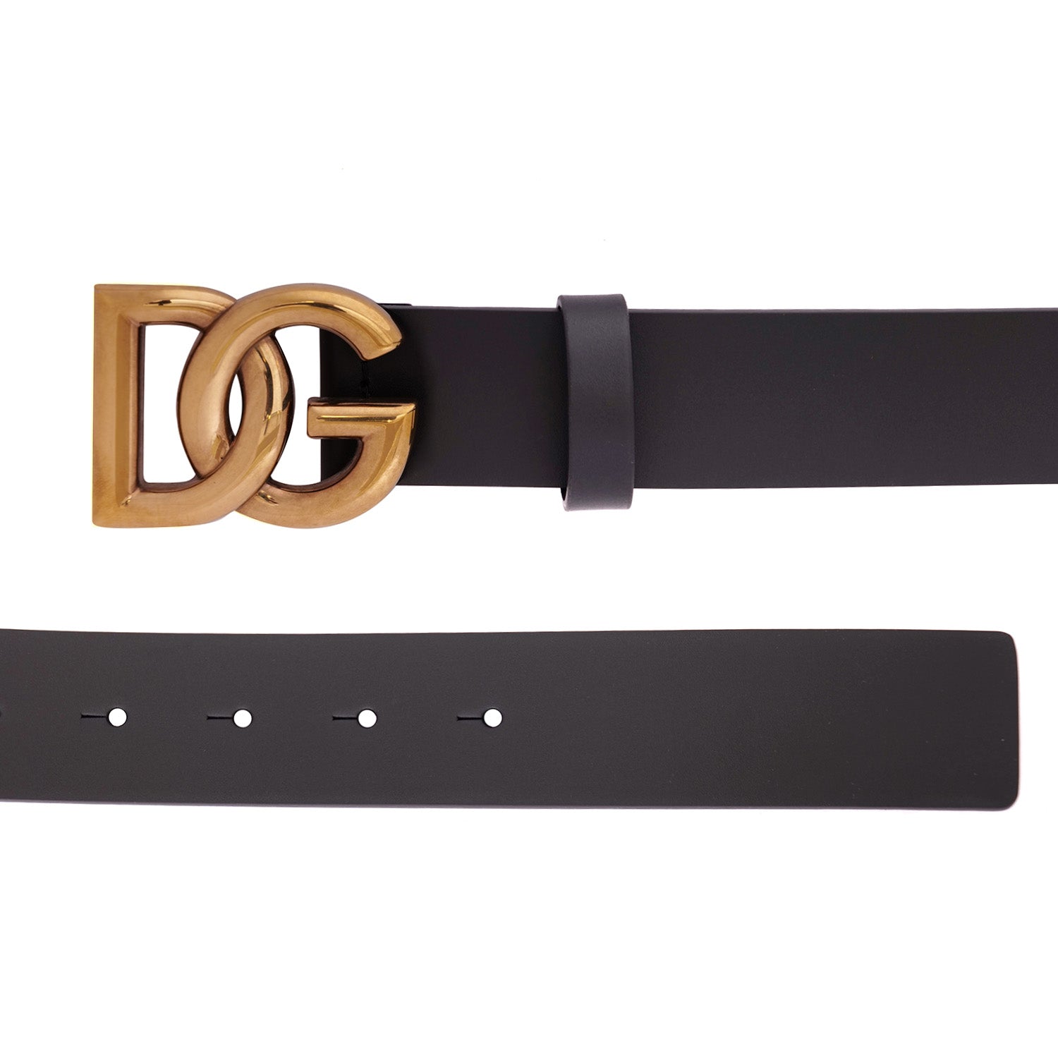 D&G LEATHER BELT WITH DG LOGO SHINY BUCKLE