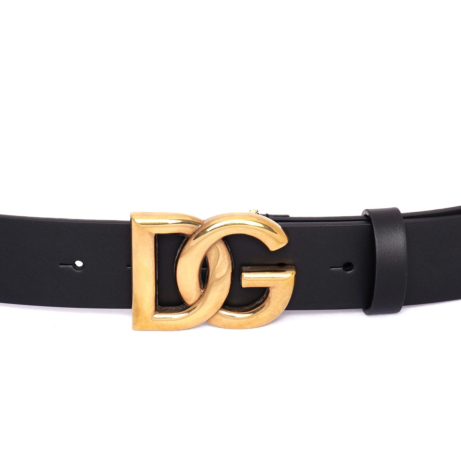 D&G LEATHER BELT WITH DG LOGO SHINY BUCKLE