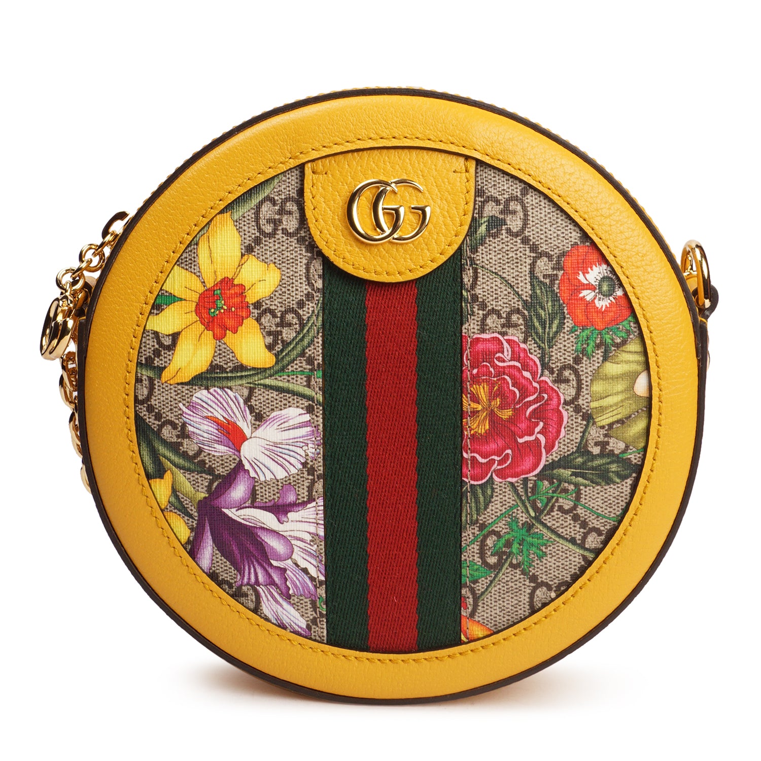 GUCCI MINI OPHIDIA FLORA PATTERN SHOULDER BAG IN YELLOW