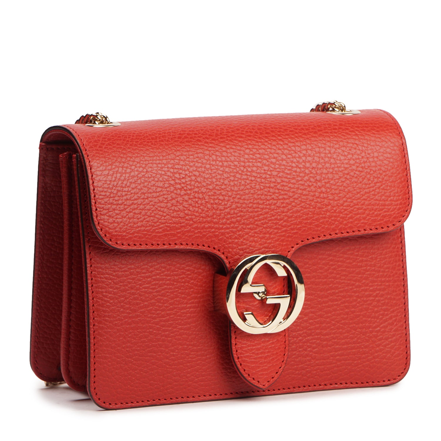 Gucci Red Textured Calfskin Medium GG Ring Bag Aged Gold Hardware Available  For Immediate Sale At Sotheby's