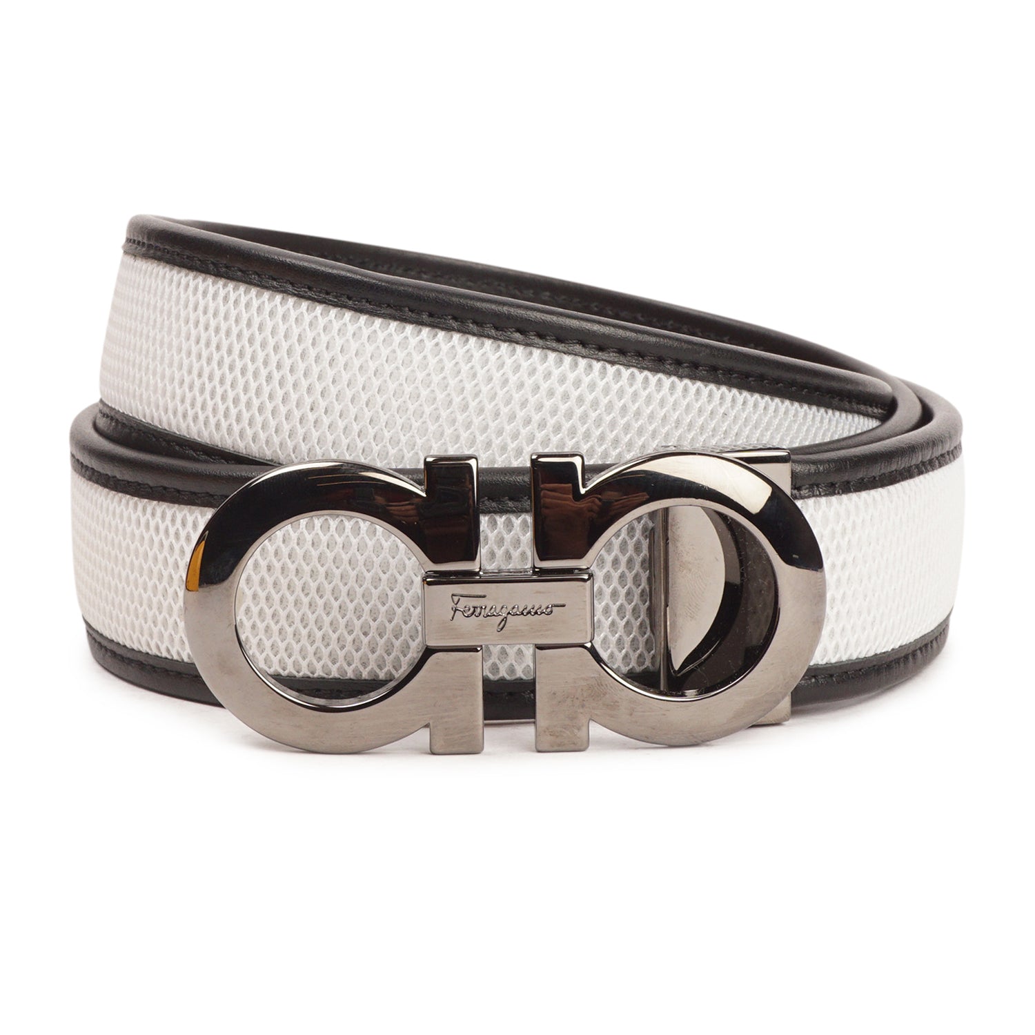 Salvatore ferragamo gancini adjustible belt in white