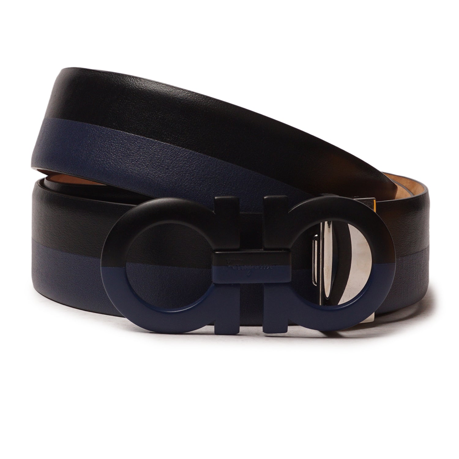 Salvatore ferragamo black/blue adjustable belt