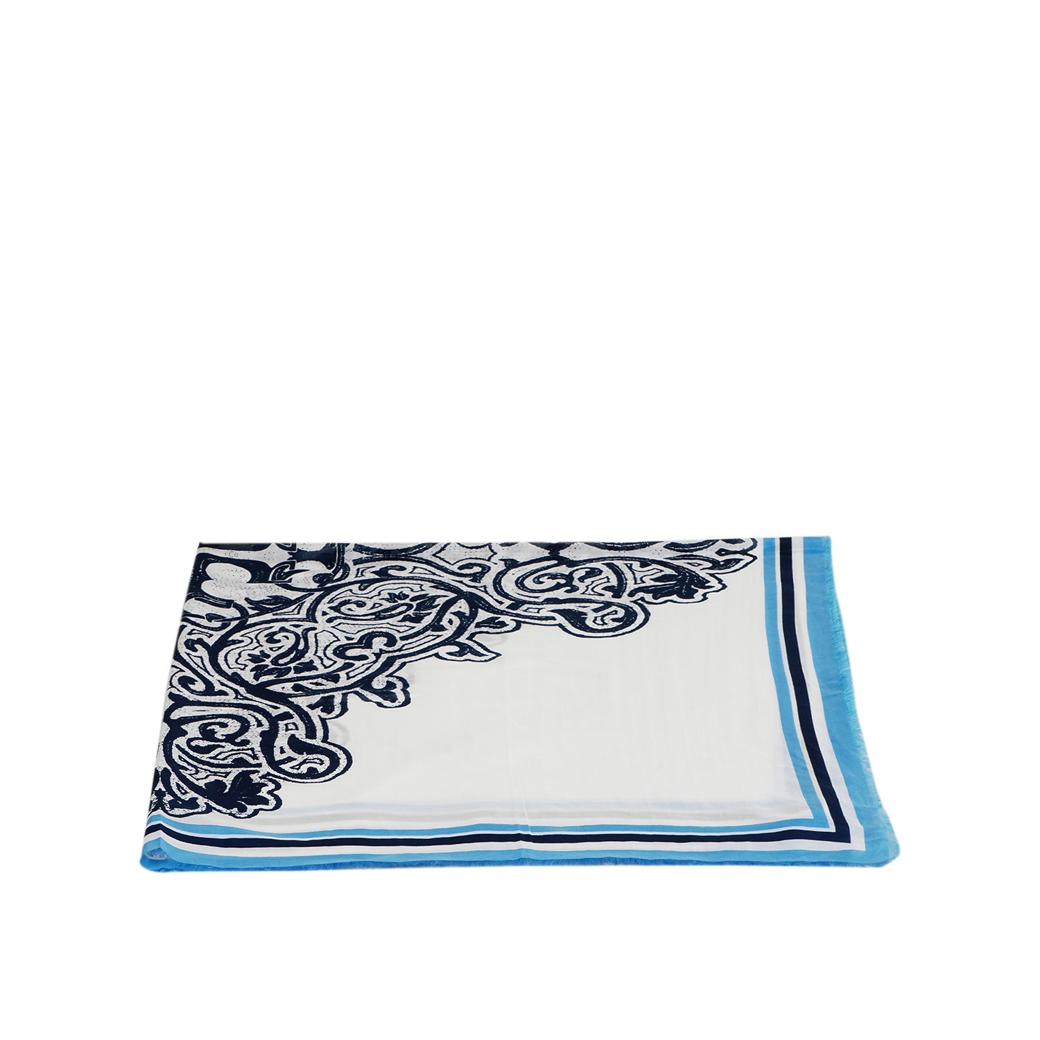 TORY BURCH PRINTED LOGO OVER-SIZED SQUARE SCARF IN BLUE