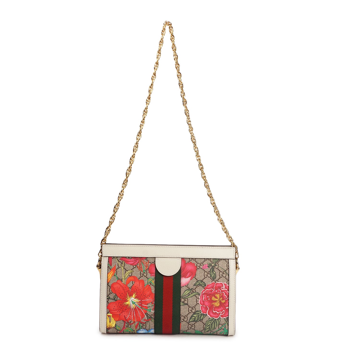 GUCCI OPHIDIA GG FLORA SMALL SHOULDER BAG IN RED