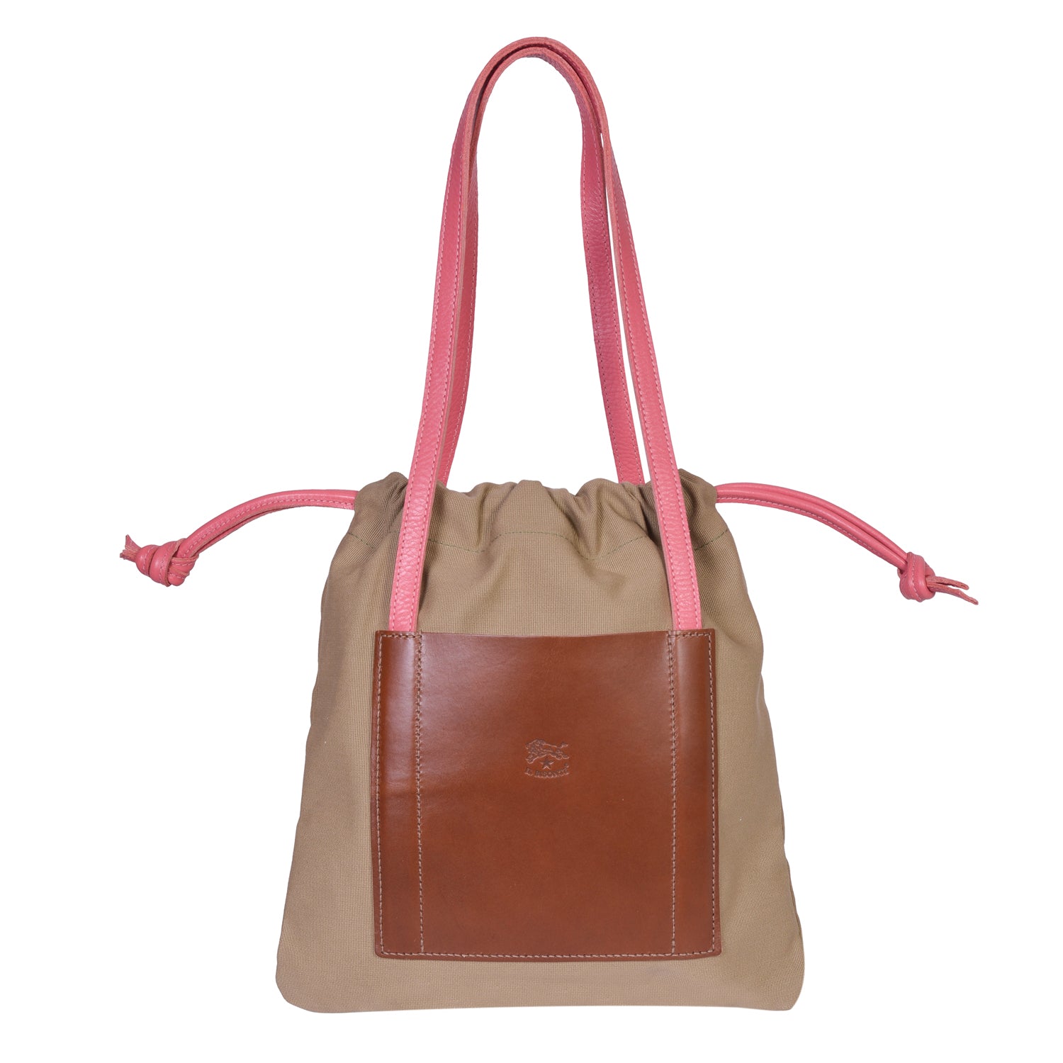 IL BISONTE  CASUAL WOMEN'S DRAWSTRING TOTE BAG IN BEIGE CANVAS