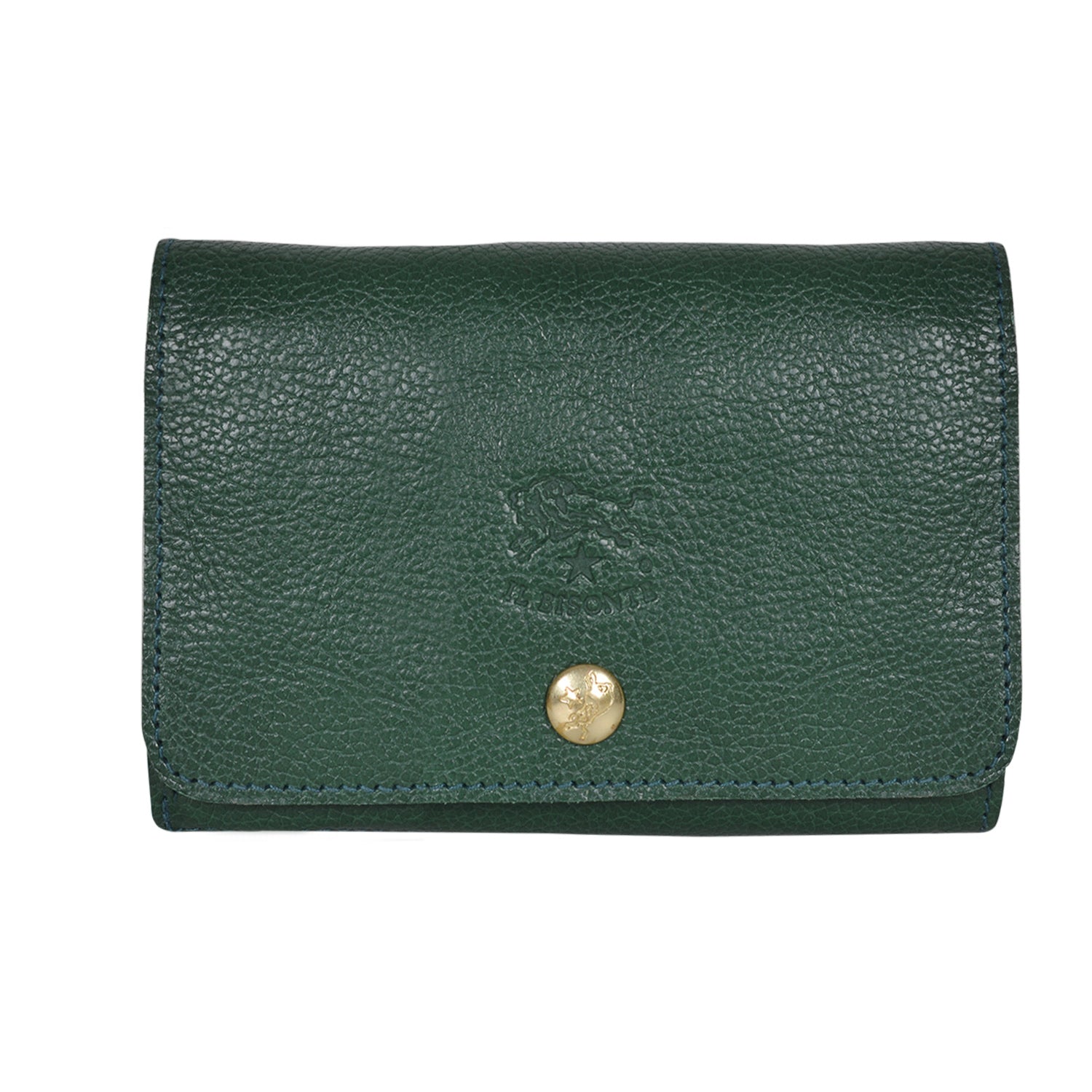 IL BISONTE UNISEX COMPACT FOLDING WALLET IN GREEN COWHIDE LEATHER