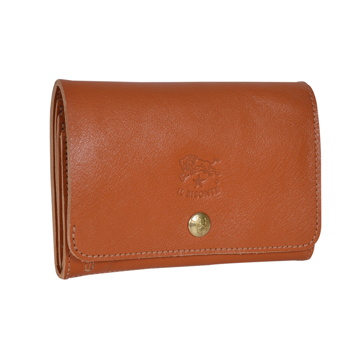 IL BISONTE UNISEX COMPACT FOLDING WALLET IN CARAMEL  COWHIDE LEATHER