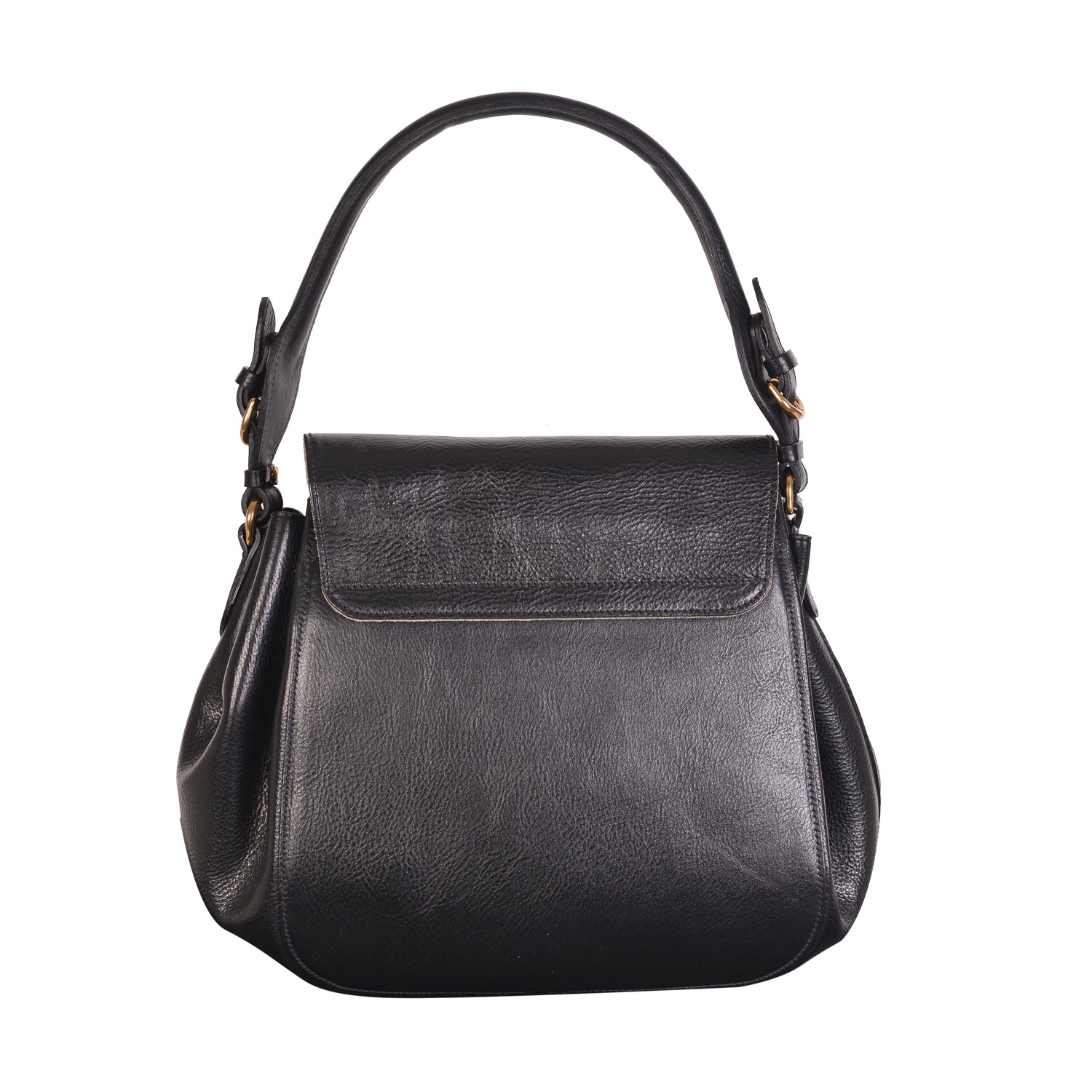NEW IL BISONTE WOMEN'S CURLY COLLECTION SHOULDER BAG IN BLACK LEATHER