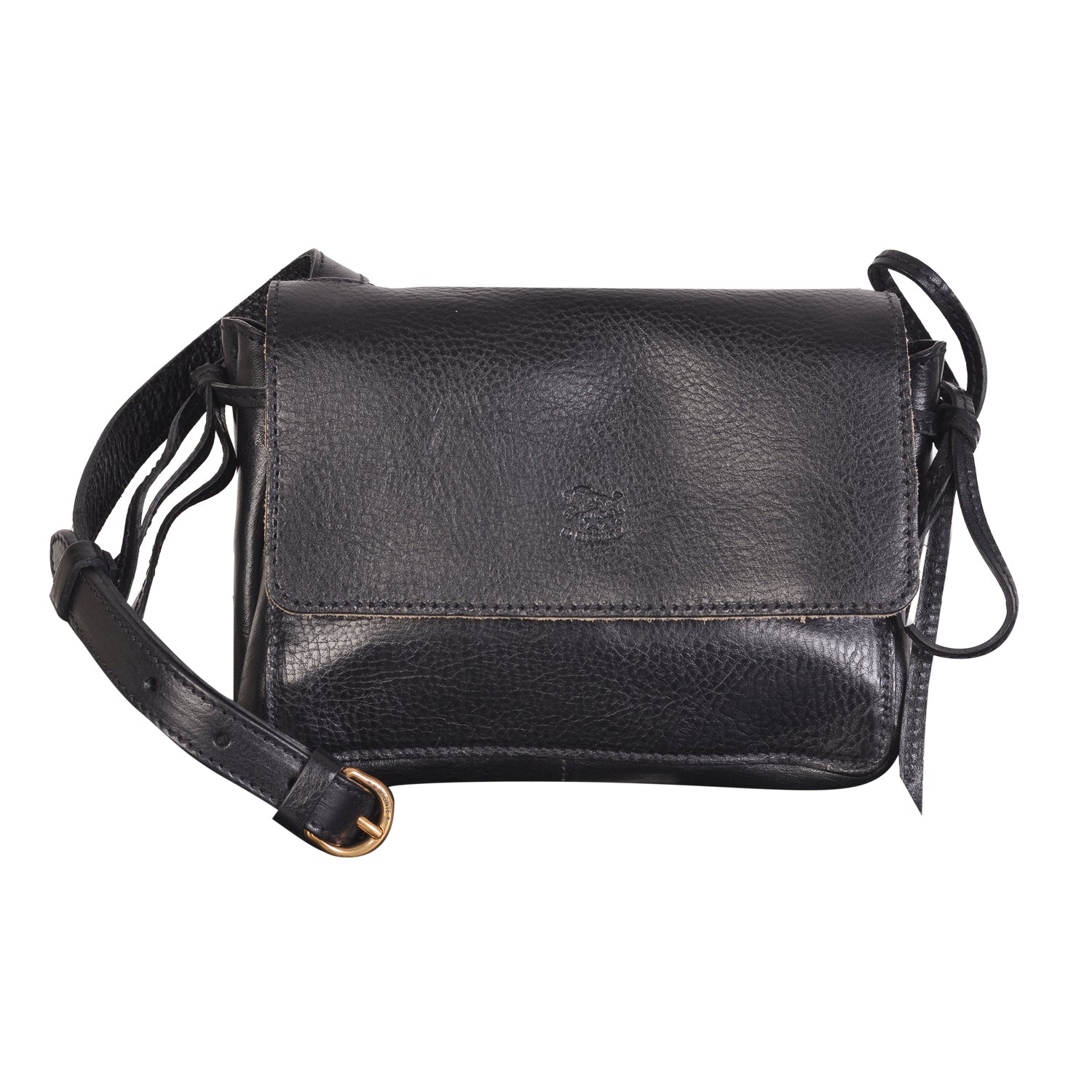 NEW IL BISONTE WOMEN'S SOFFIETTO COLLECTION CROSSBODY BAG IN BLACK LEATHER