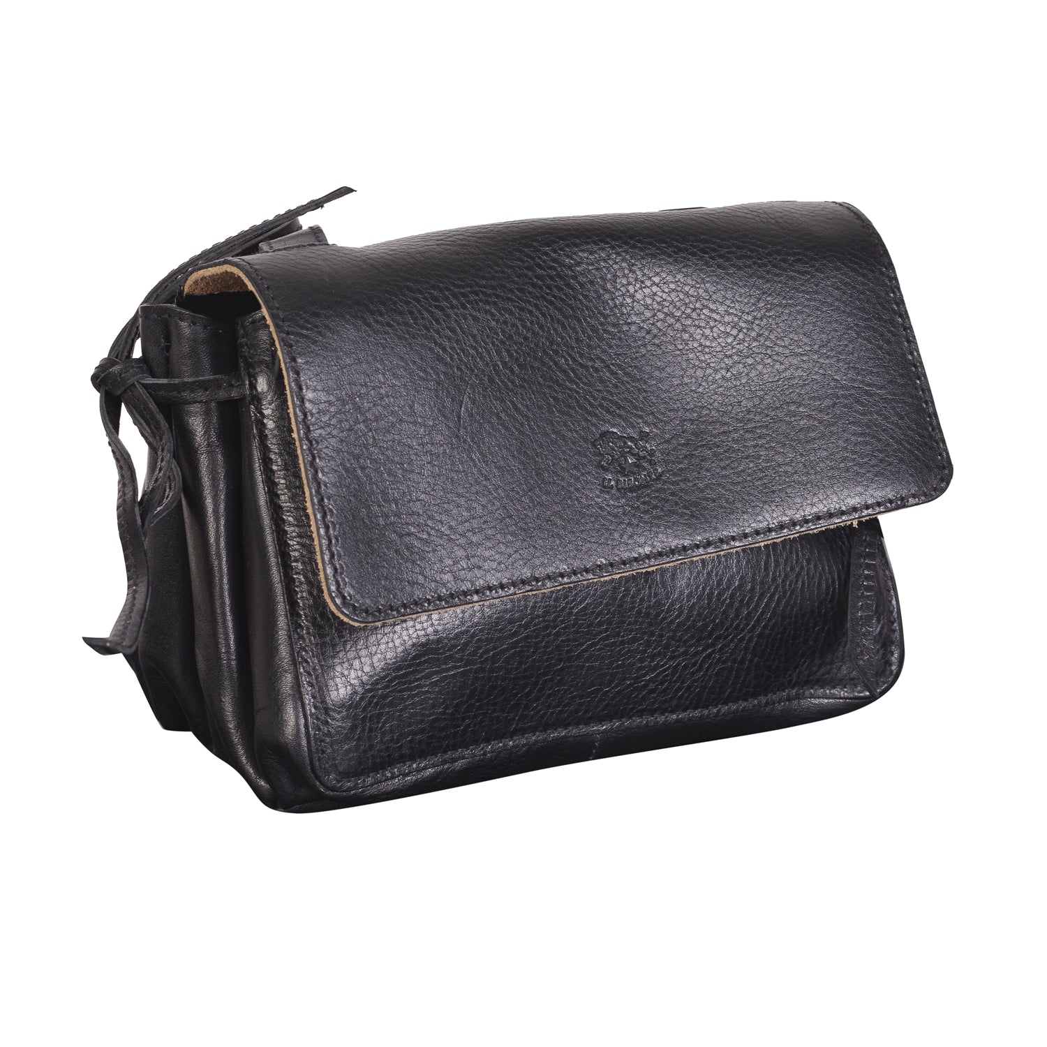 NEW IL BISONTE WOMEN'S SOFFIETTO COLLECTION CROSSBODY BAG IN BLACK LEATHER