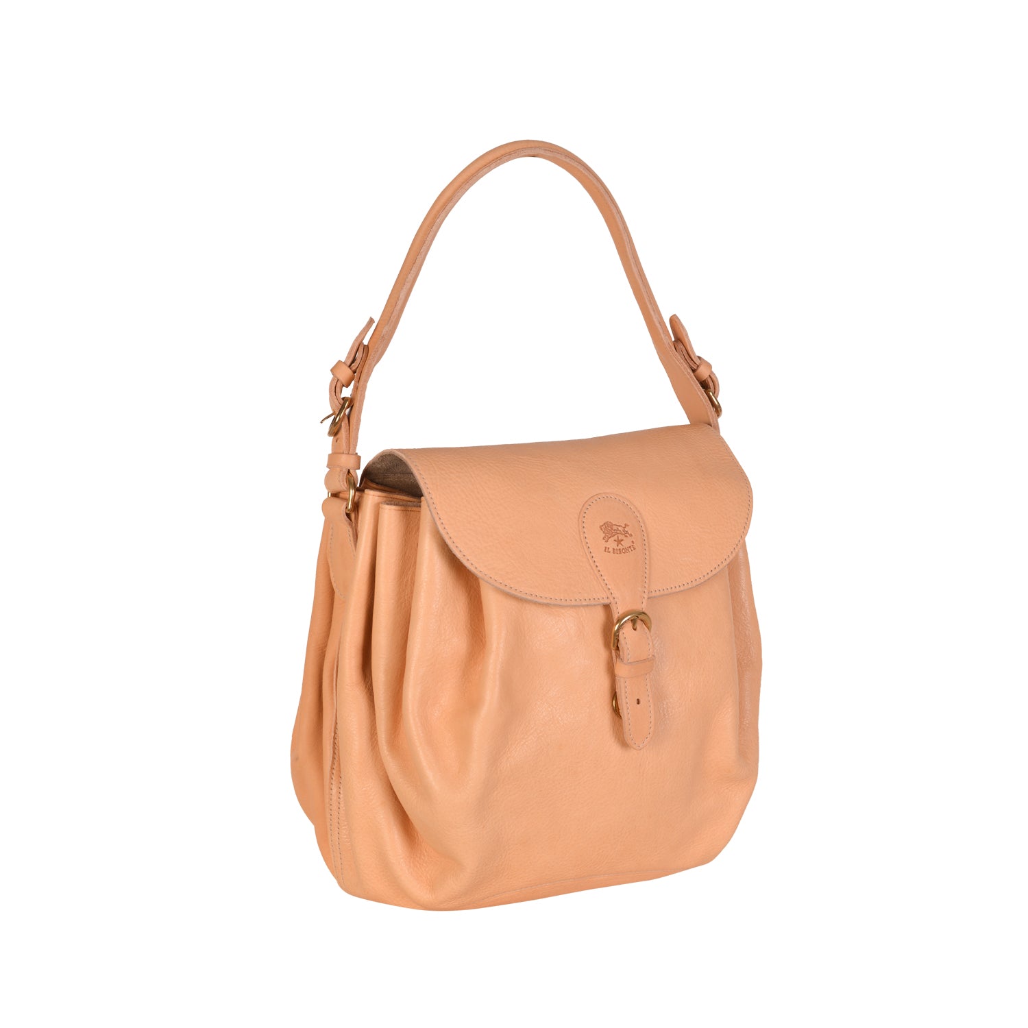 NEW IL BISONTE WOMEN'S CURLY COLLECTION SHOULDER BAG IN BEIGE LEATHER