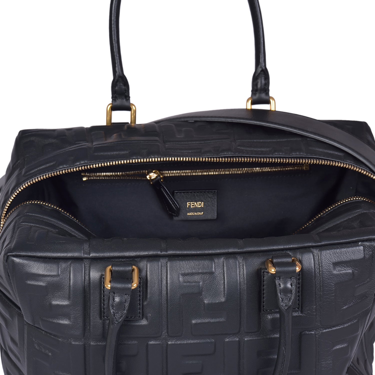 Fendi Black Lambskin Leather Boston Bag