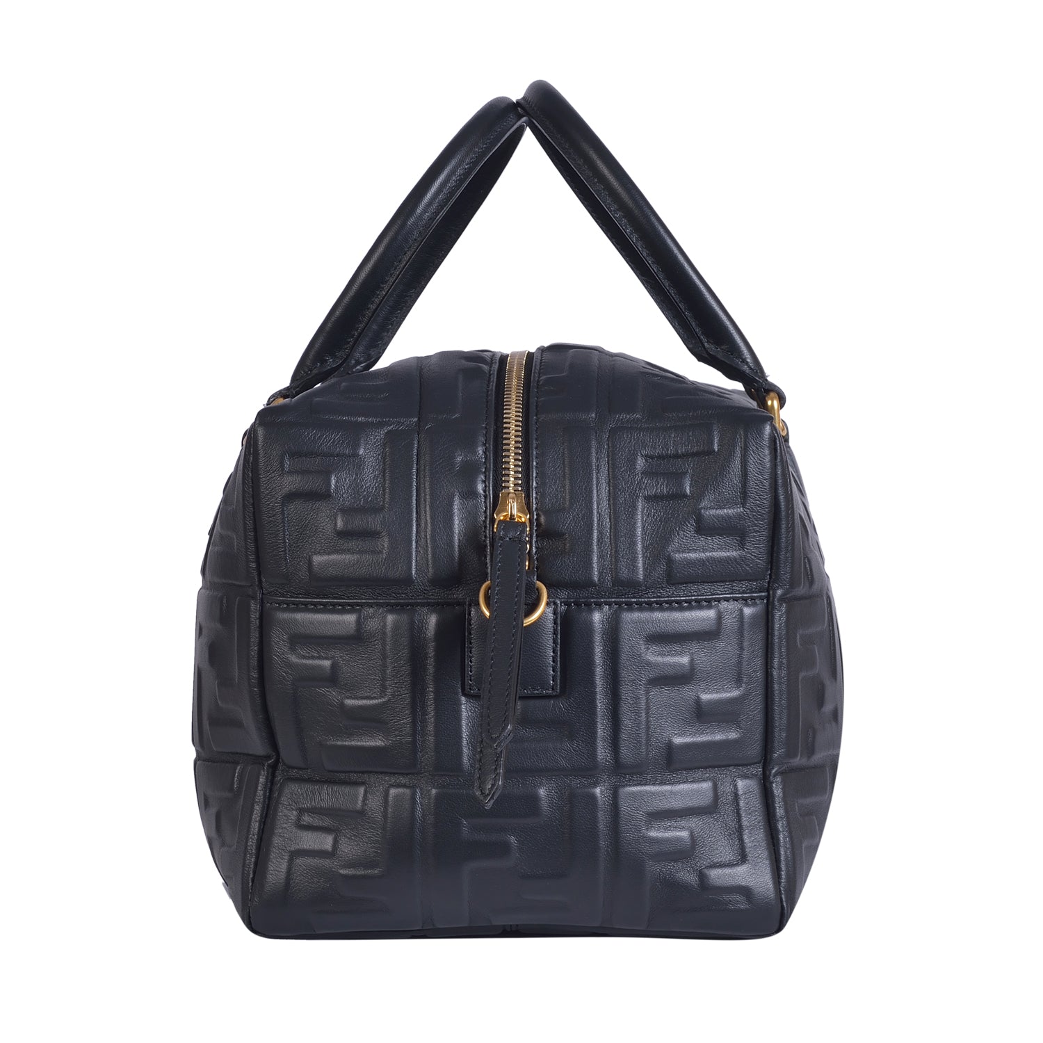 Fendi Black Lambskin Leather Boston Bag
