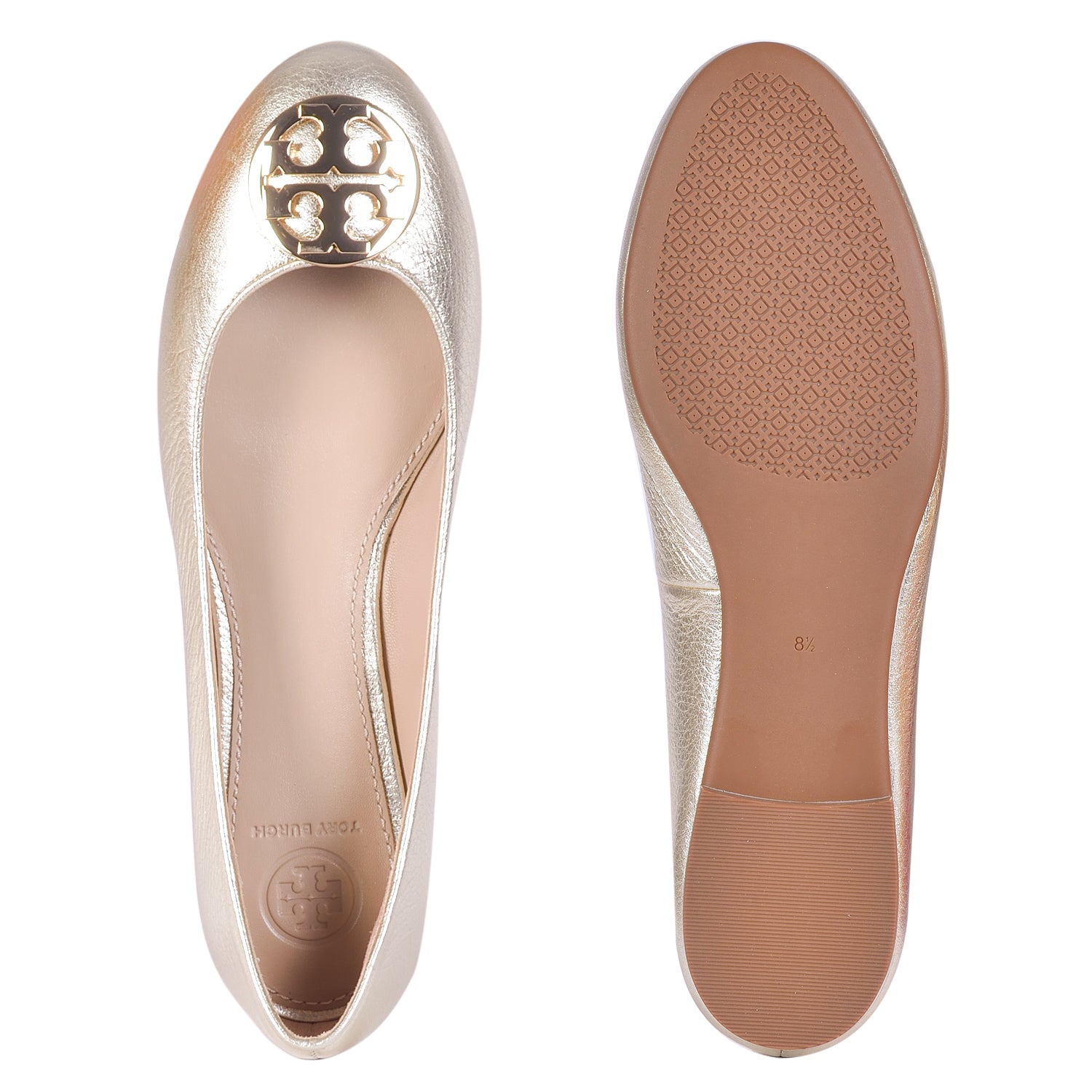 TORY BURCH CLAIRE BALLET TUMBLED LEATHER SPARK GOLD / GOLD