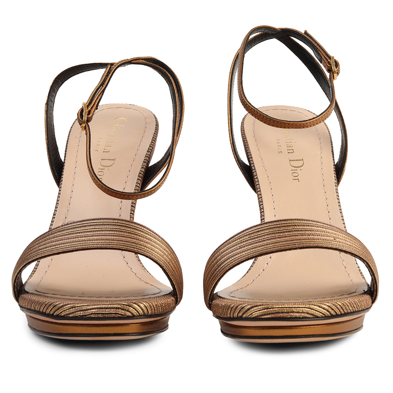 DIOR D SCULPTURE ANKLE WRAPPED SANDAL IN BRONZE