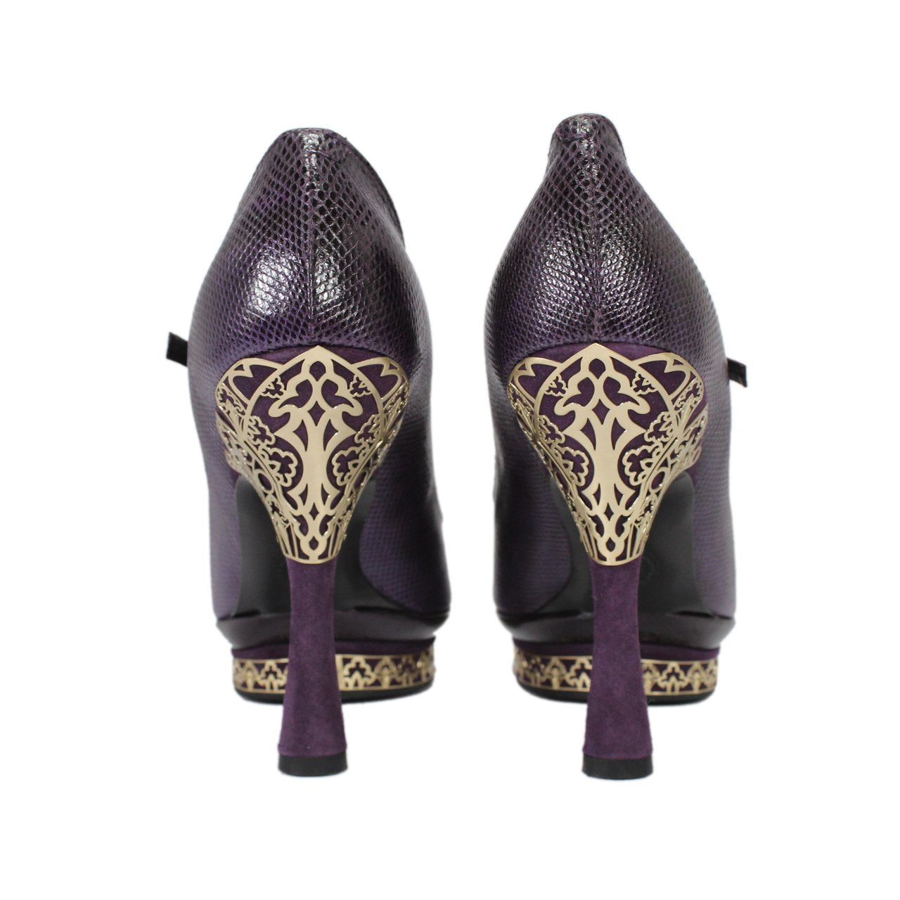Bally Pattys Purple Pointed-Toe Flare Heel Pumps With T-Strap