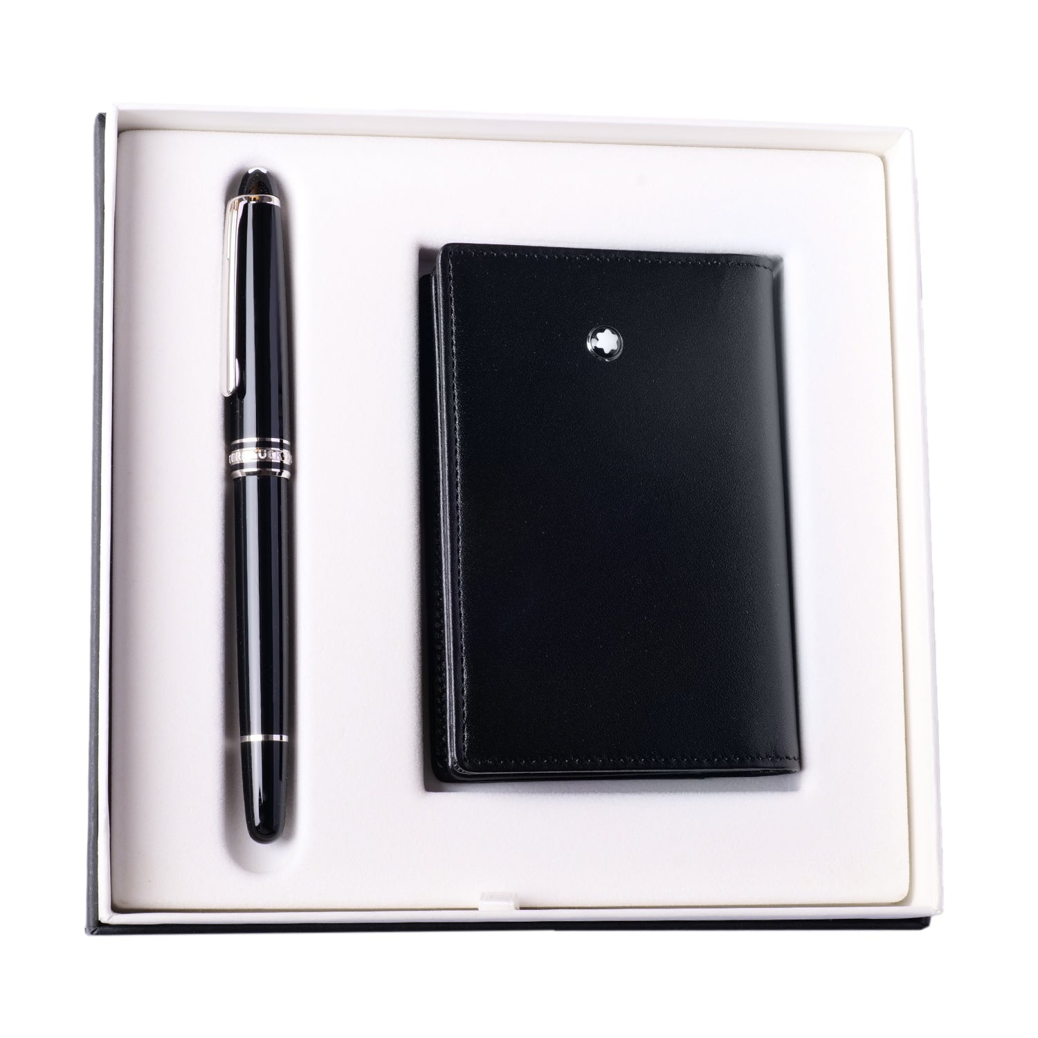 Mont Blanc Meisterstück Platinum-coated Classique Rollerball and Business Card Holder