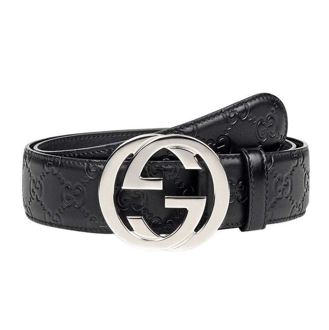 GUCCI MEN'S BLACK SIGNATURE LEATHER BELT – Galleria di Lux